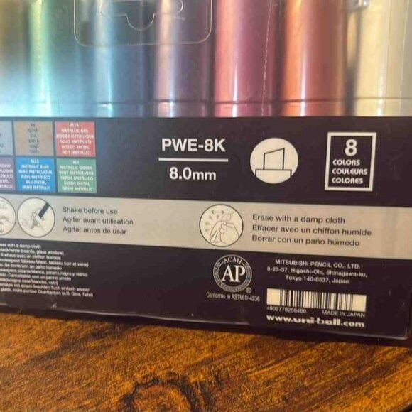 uni Chalk Markers, Metallic Broad Tip Marker - Assorted Color, 8 Pack NEW SEALED - Picture 4 of 5